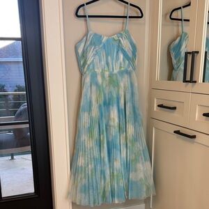 Hutch Blue & Green Pleated Spaghetti-Strap Midi Dress